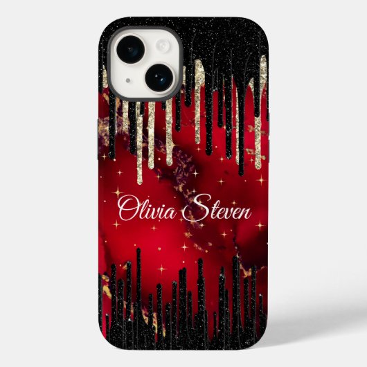 Coques Case-Mate iPhone Chic rouge noir gouttes parties scintillant monogr (Verso)