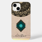Coques Case-Mate iPhone Chic Round Mandala Nom personnalisé Fille Noir Bei (Verso)