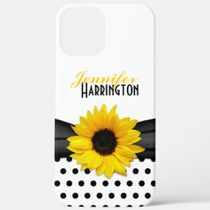 Coque iPhone 12 Pro Max Chic Tournesol Noir Blanc Polka Point