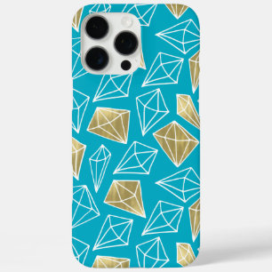 Coques iPhone 16 Pro Max Chic Turquoise Aqua Blue Gold Diamonds