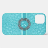 Coques Case-Mate iPhone Chic Turquoise Ostrich cuir look Monogramme (Verso (horizontal))