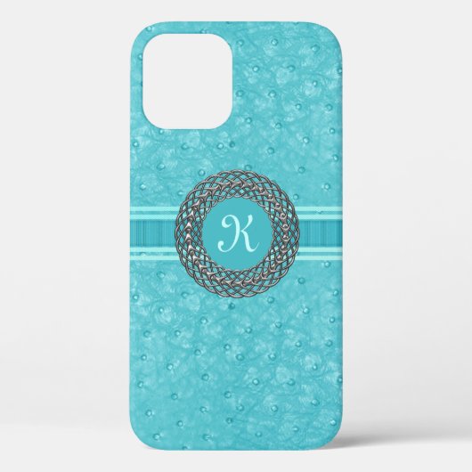 Coques Case-Mate iPhone Chic Turquoise Ostrich cuir look Monogramme (Verso)