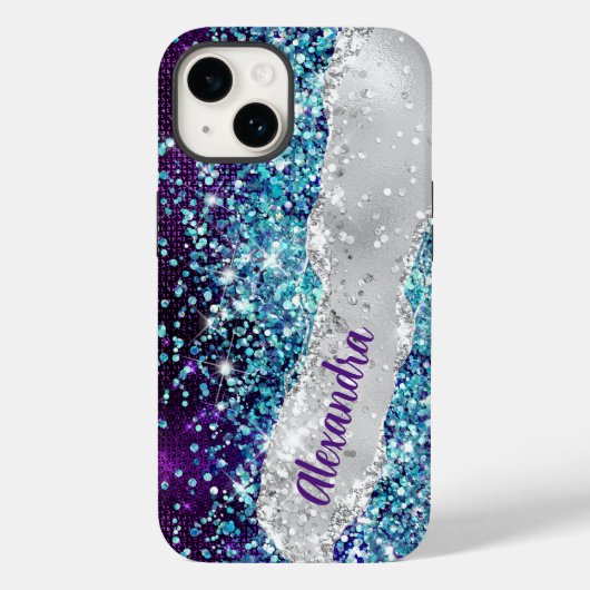 Coques Case-Mate iPhone Chic Turquoise violet argent Parties scintillant M (Verso)