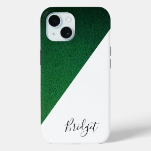 Coque Pour iPhone 15 chic vert & blanc géométrique moderne