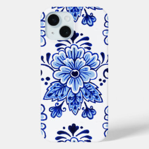 Coque Pour iPhone 15 Chic Vintage Hollandais Delft Blue Floral