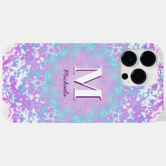 Coques Case-Mate iPhone Chic violet rétro Monogrammé (Verso (horizontal))