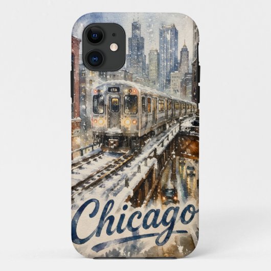 Coques Case-Mate iPhone Chicago El Train in the Winter Snow (Dos)