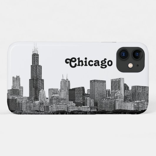 Coques Case-Mate iPhone Chicago Skyline Gravé (Dos (Horizontal))