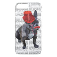 Chien à tête rouge avec chapeau rouge et moustache