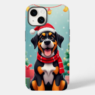 Coque Pour iPhone 14 Chien adorable portant un chapeau de Père Noël