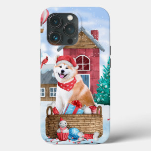 Case-Mate iPhone Case Chien Akita dans une maison de Noël enneigée