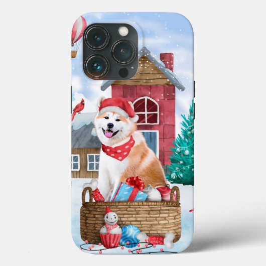Coques Case-Mate iPhone Chien Akita dans une maison de Noël enneigée (Verso)