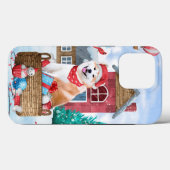 Coques Case-Mate iPhone Chien Akita dans une maison de Noël enneigée (Verso (horizontal))