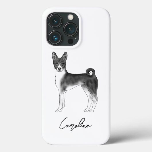 Coques Case-Mate iPhone Chien Basenji Mignon En Noir Et Blanc & Nom Person (Verso)
