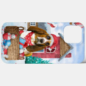 Coques Case-Mate iPhone Chien Basset Hound dans la maison de Noël enneigée (Verso (horizontal))