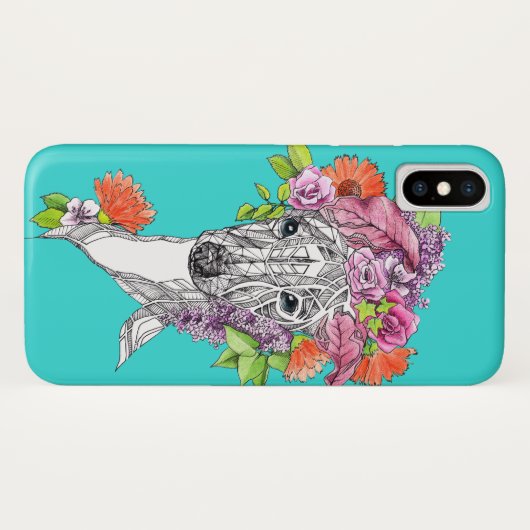 Coques Case-Mate iPhone Chien blanc laiton italien tirant des fleurs art (Dos (Horizontal))