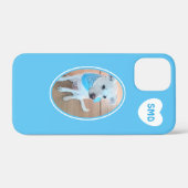 Coques Case-Mate iPhone Chien blanc sucré en Monogramme bleu dans le coeur (Verso (horizontal))