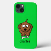 Coques Case-Mate iPhone Chien Brown avec os personnalisé sur vert (Verso)