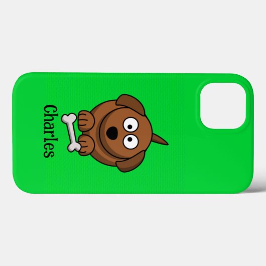 Coques Case-Mate iPhone Chien Brown avec os personnalisé sur vert (Verso (horizontal))