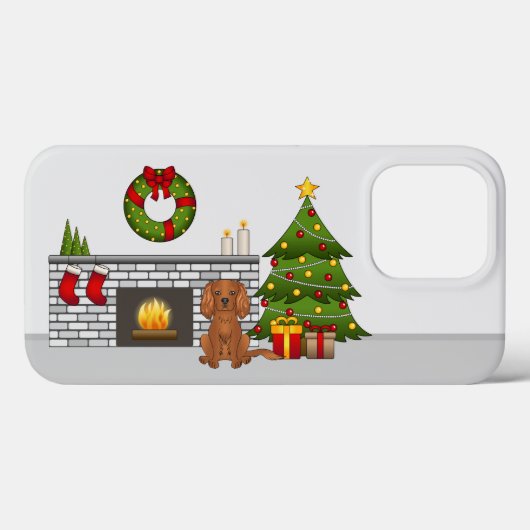 Coques Case-Mate iPhone Chien Cavalier Ruby Dans Une Salle De Noël Festive (Verso (horizontal))