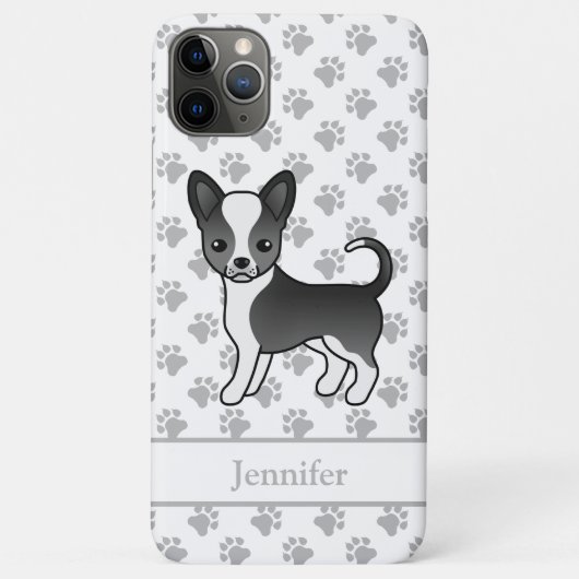 Coques Case-Mate iPhone Chien Chihuahua à poil lisse noir et blanc & nom (Dos)