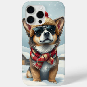 Coque iPhone 15 Pro Max Chien cool dans l'attirail hivernal et Casquette d