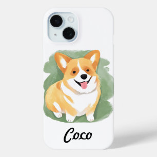Coque Pour iPhone 15 Chien Corgi   Nom personnalisé Aquarelle mignonne