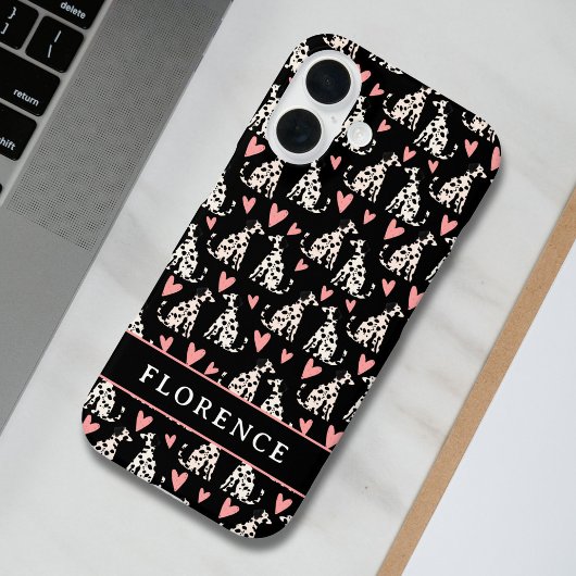 Coques Case-Mate iPhone Chien dalmate Coeurs roses Nom du Motif