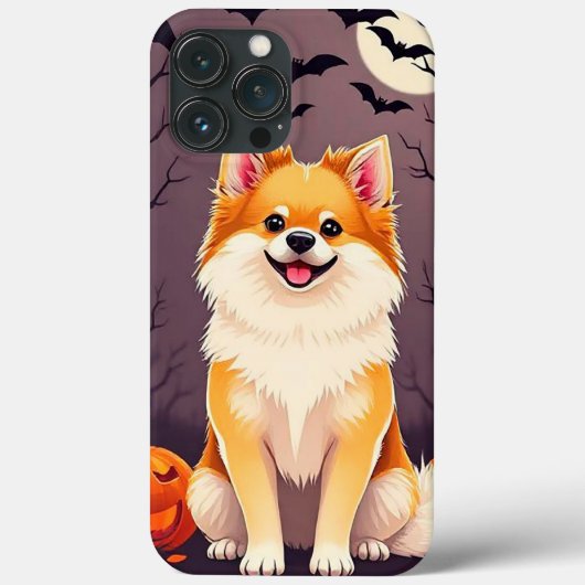 Coques Case-Mate iPhone Chien dans une scène d'Halloween avec des citrouil (Verso)