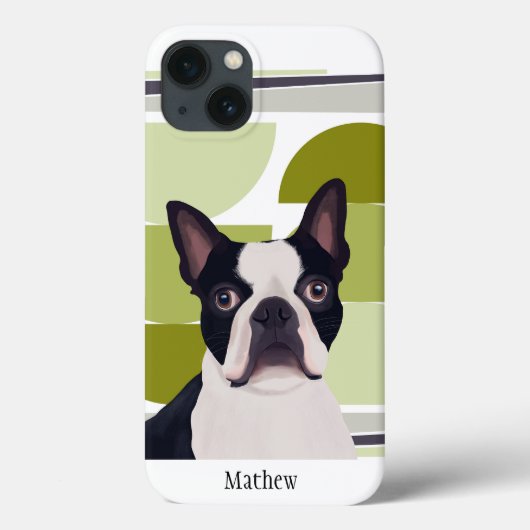 Coques Case-Mate iPhone Chien de Boston Terrier - Vert géométrique (Verso)