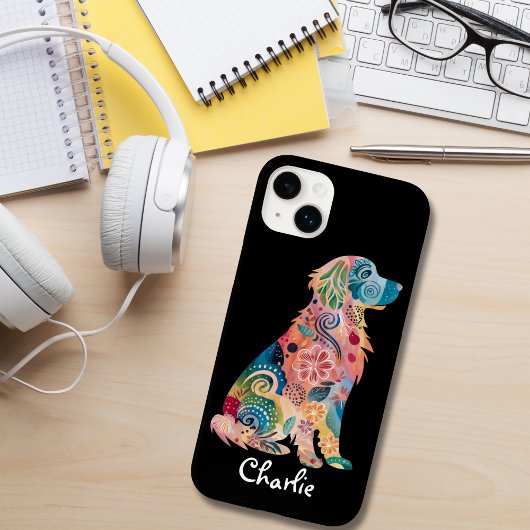 Coques Case-Mate iPhone Chien de compagnie Retriever doré Fleurs abstraite