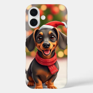 Coques iPhone 16 Chien de Dachshund père Noël