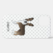 Coques Case-Mate iPhone Chien de dessin animé Boston Terrier Bringé & nom (Verso (horizontal))
