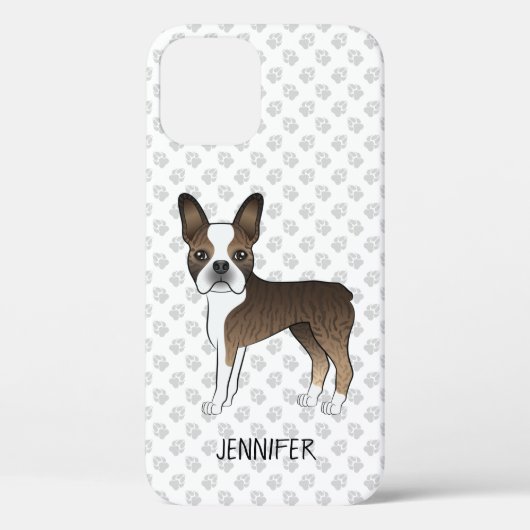 Coques Case-Mate iPhone Chien de dessin animé Boston Terrier Bringé & nom (Verso)