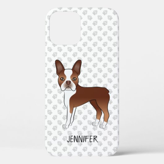 Coques Case-Mate iPhone Chien de dessin animé Boston Terrier rouge & nom p (Verso)
