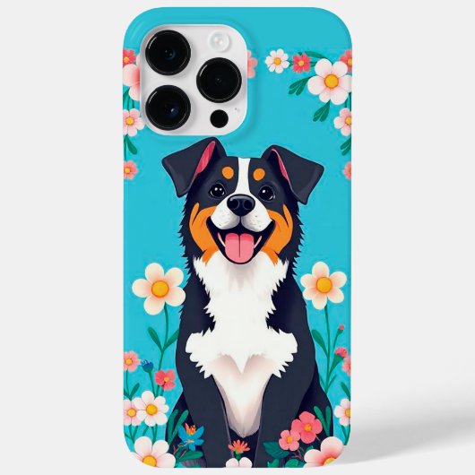 Coques Case-Mate iPhone Chien de dessin animé entouré de fleurs (Verso)