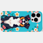 Coques Case-Mate iPhone Chien de dessin animé entouré de fleurs (Verso (horizontal))