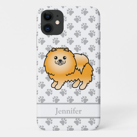 Coques Case-Mate iPhone Chien de dessin animé mignon Pomeranian orange & n (Dos)