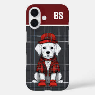Coques iPhone 16 chien écossais drôlement déguisé - monogramme - ta
