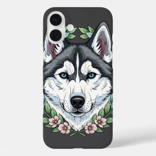 Coques iPhone 16 Plus Chien Husky Sibérien Et Fleurs De Kalmia à Feuille