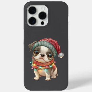 Coque iPhone 15 Pro Max Chien mignon Avec Thème De Noël Sur Téléphone