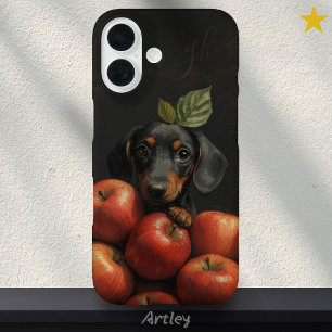 Coques iPhone 16 Chien mignon Dachshund Peeking Apple Peinture Init