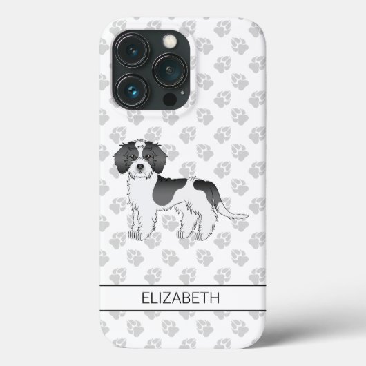 Coques Case-Mate iPhone Chien Mini Goldendoodle Parti-couleur Noir & Nom (Verso)