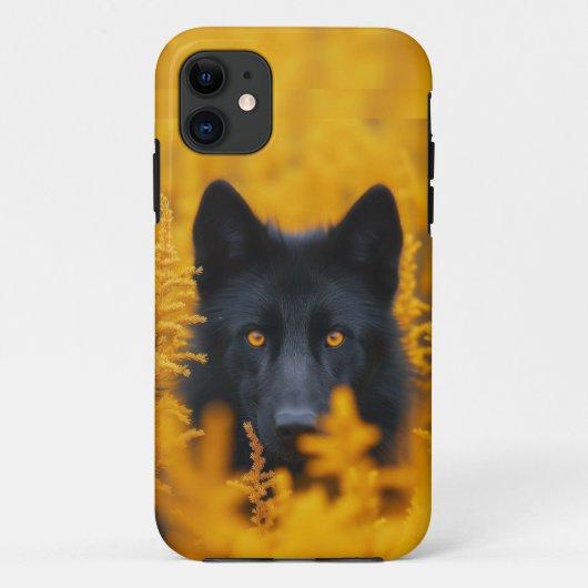 Coques Case-Mate iPhone Chien noir aux yeux d'or étonnants (Dos)