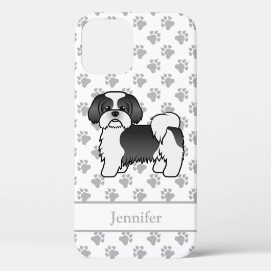 Coques Case-Mate iPhone Chien noir et blanc Shih Tzu mignon Caricature Chi (Verso)