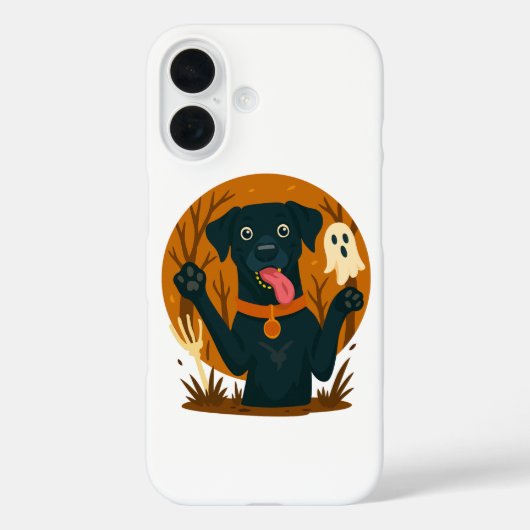 Coques Case-Mate iPhone Chien noir mignon effrayant avec fantôme  (Verso)