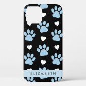 Coques Case-Mate iPhone Chien Paws, Blue Paws, White Hearts, Votre Nom (Verso)