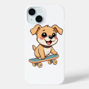 Coque Pour iPhone 15 Chien qui fait du skateboard 🛹 T-Shirt de dessin 