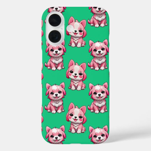 Coques Case-Mate iPhone Chien rose Motif design - Vert (Verso)