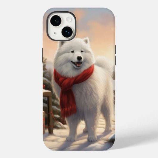 Coques Case-Mate iPhone Chien Samoyède dans la neige de Noël  (Verso)